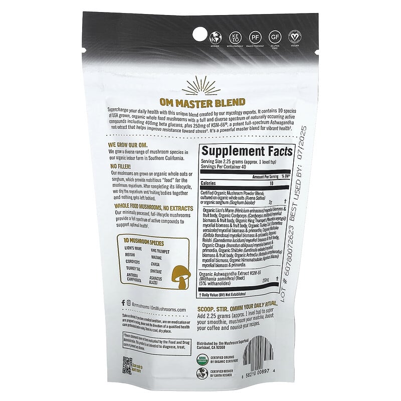 OM Mushroom Superfood Mushroom Master Blend Powder - Certified Organic 90 grams