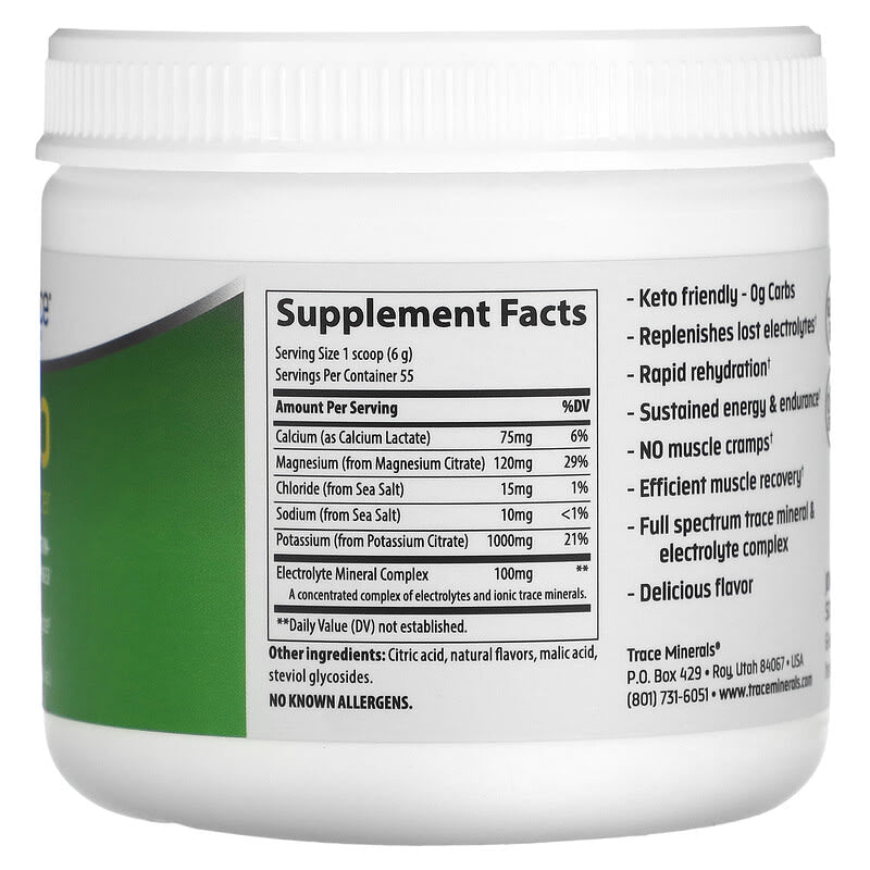Trace Minerals Research Keto Electrolyte Powder Lemon Lime 330 grams