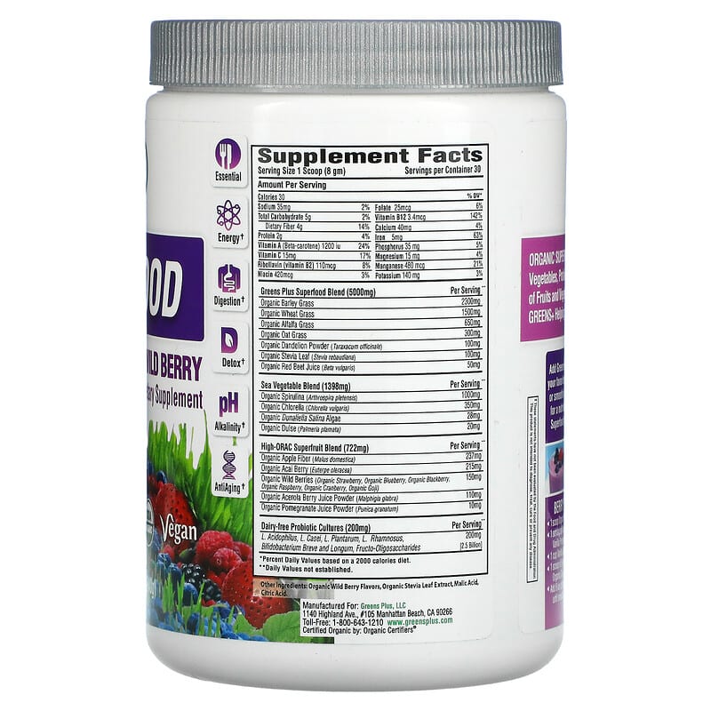 Greens Plus Organic Superfood Wild Berry 240 grams