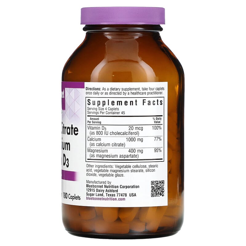 Bluebonnet Calcium Citrate Magnesium Vitamin D3 180 cplts