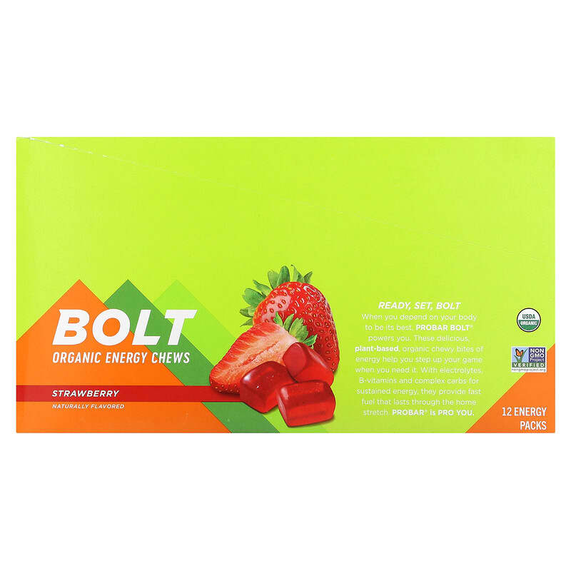 Pro Bar BOLT - Organic Energy Chews Strawberry 12 pack