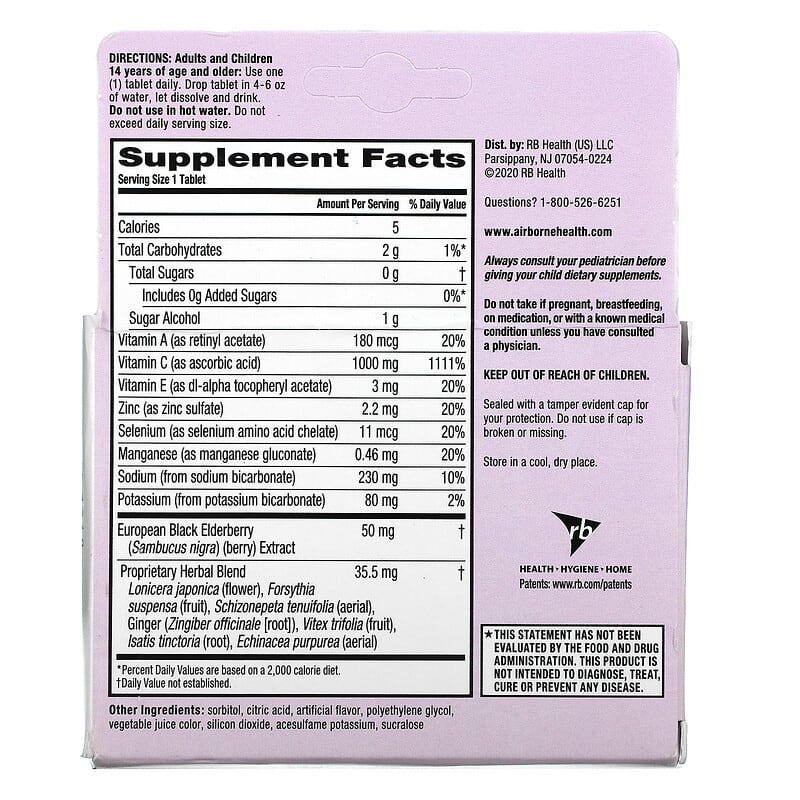 Airborne Airborne Elderberry - Effervescent Tablets Berry 20 tabs