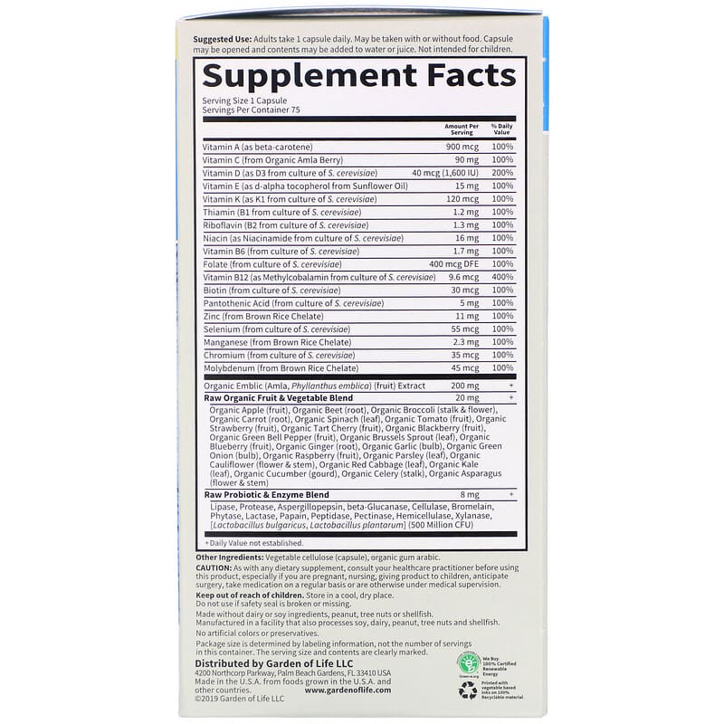 Garden Of Life Vitamin Code - Raw One for Men  75 vcaps