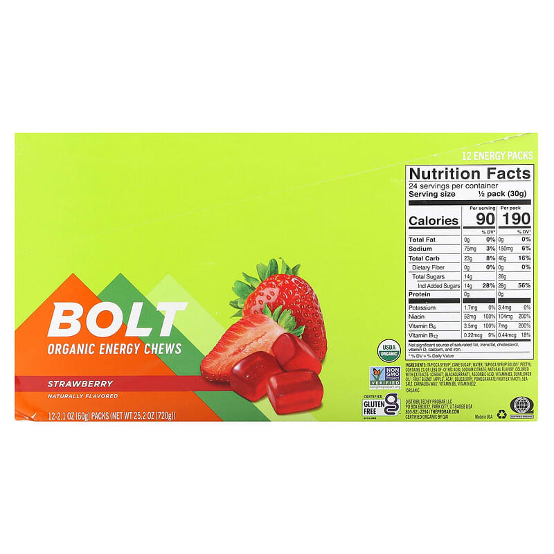 Pro Bar BOLT - Organic Energy Chews Strawberry 12 pack
