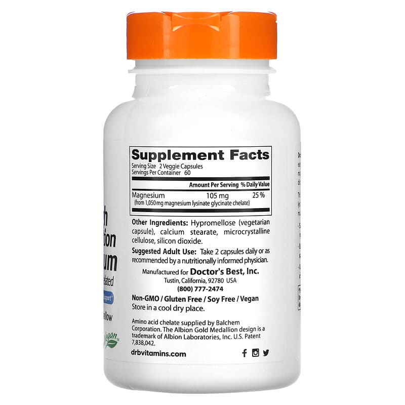 Doctor's Best High Absorption Magnesium Lysinate Glycinate  120 vcaps