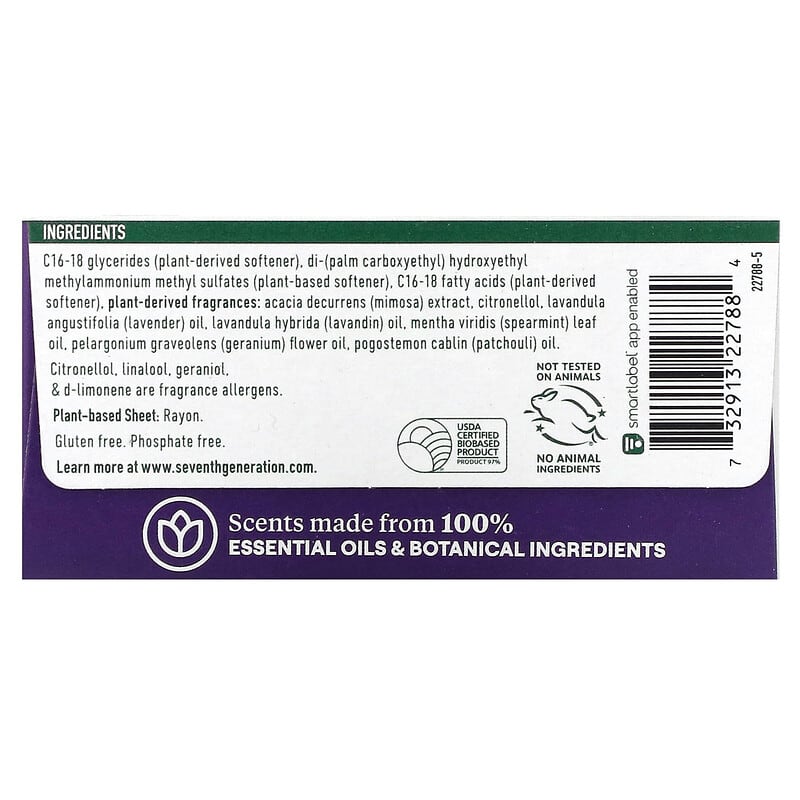 Seventh Generation Fabric Softener Sheets Fresh Lavender 80 count