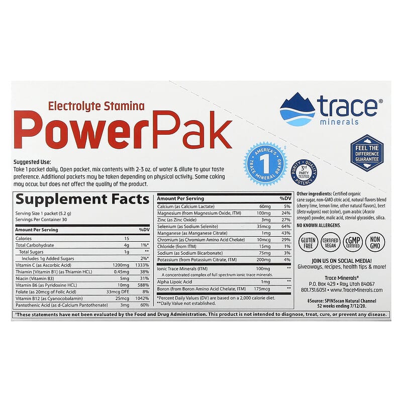 Trace Minerals Research Electrolyte Stamina Power Pak Cherry Lime 30 pckts