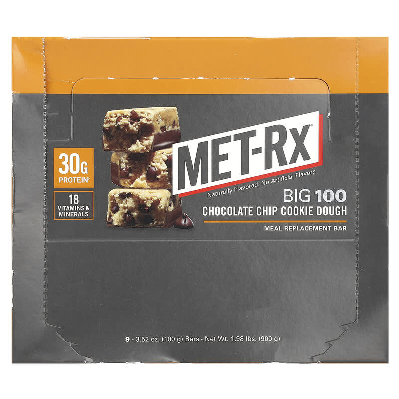 Met-Rx Big 100 Meal Replacement Bar Chocolate Chip Cookie Dough 9 bars