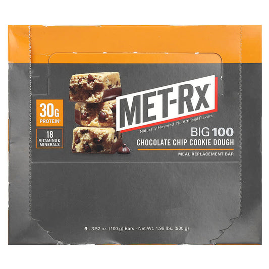 Met-Rx Big 100 Meal Replacement Bar Chocolate Chip Cookie Dough 9 bars