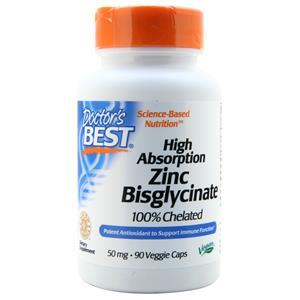 Doctor's Best High Absorption Zinc Bisglycinate - 100% Chelated (50mg)  90 vcaps