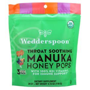 Wedderspoon Organic Manuka Honey Pops Variety Pack (Orange, Grape, Raspberry) 24 count