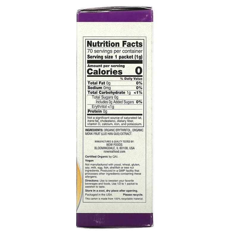 Now Organic Monk Fruit - Zero Calorie Sweetener  70 pckts