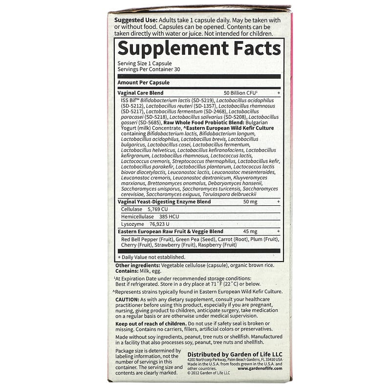 Garden Of Life Raw Probiotics - Vaginal Care (Once Daily)  30 vcaps