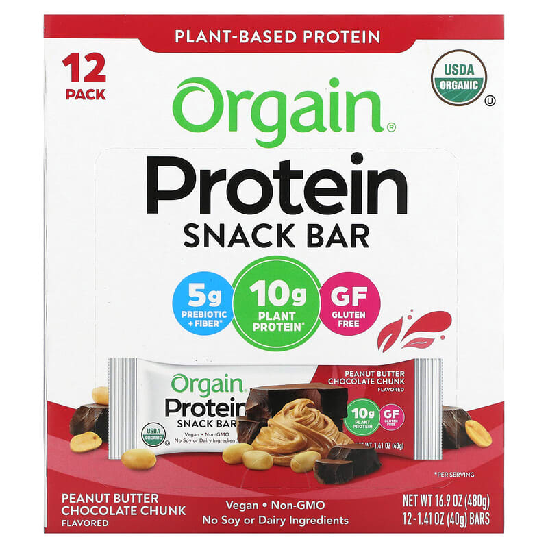 Orgain Protein Snack Bar Peanut Butter Chocolate Chunk 12 bars