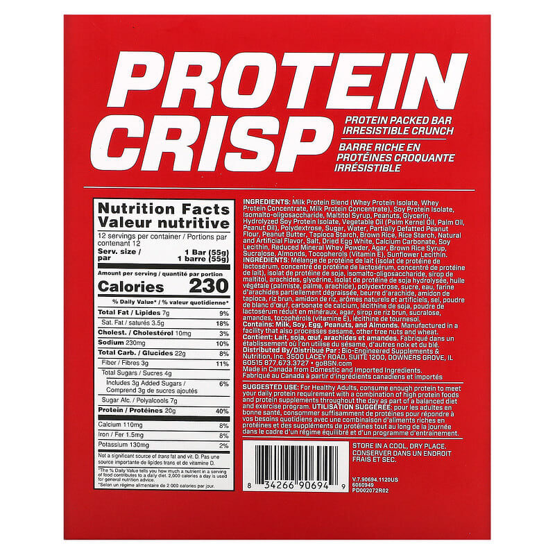 BSN Protein Crisp Bar Peanut Butter Crunch 12 bars