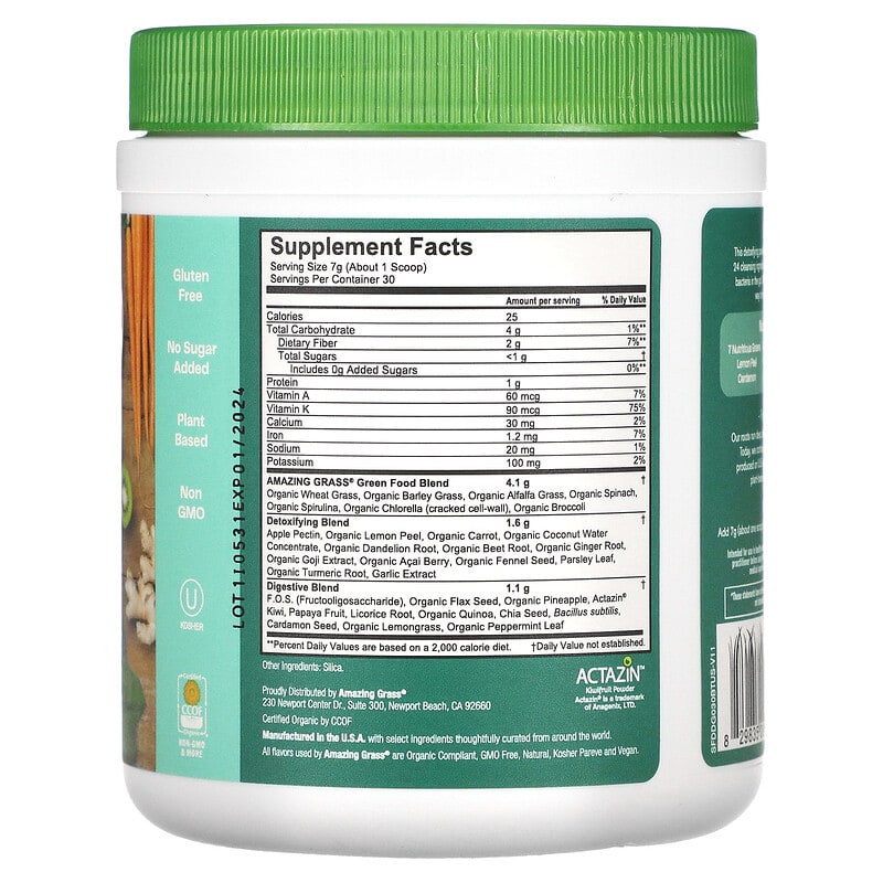 Amazing Grass Green Superfood Drink Powder Detox & Digest 7.4 oz