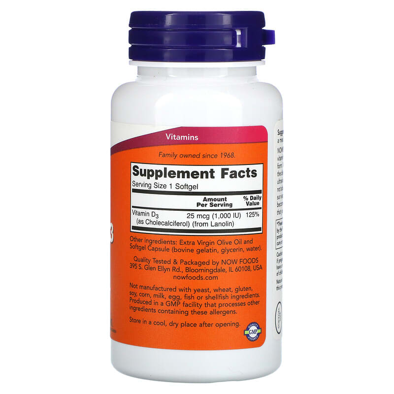 Now Vitamin D-3 (1000IU)  180 sgels