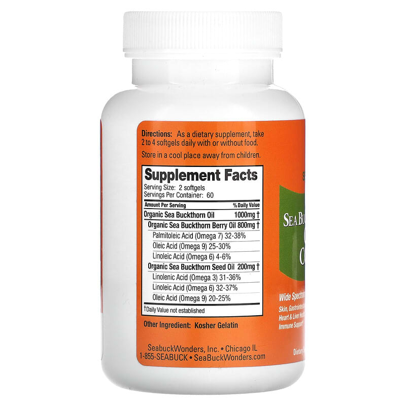 Seabuck Wonders Pure Himalayan Sea Buckthorn Oil Blend Omega-7 Complete  120 sgels