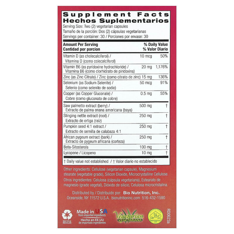 Bio Nutrition Prostate Wellness  60 vcaps