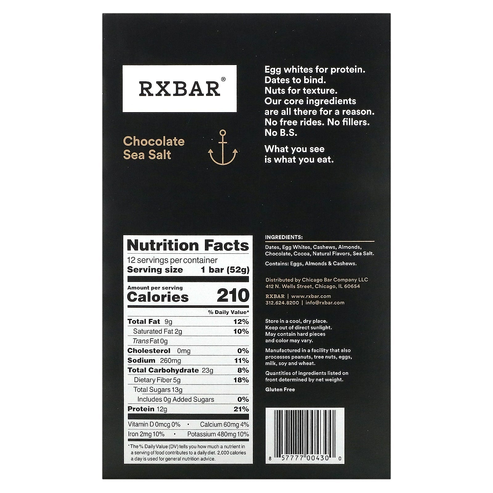 Rx Bar Rx Bar Chocolate Sea Salt 12 bars