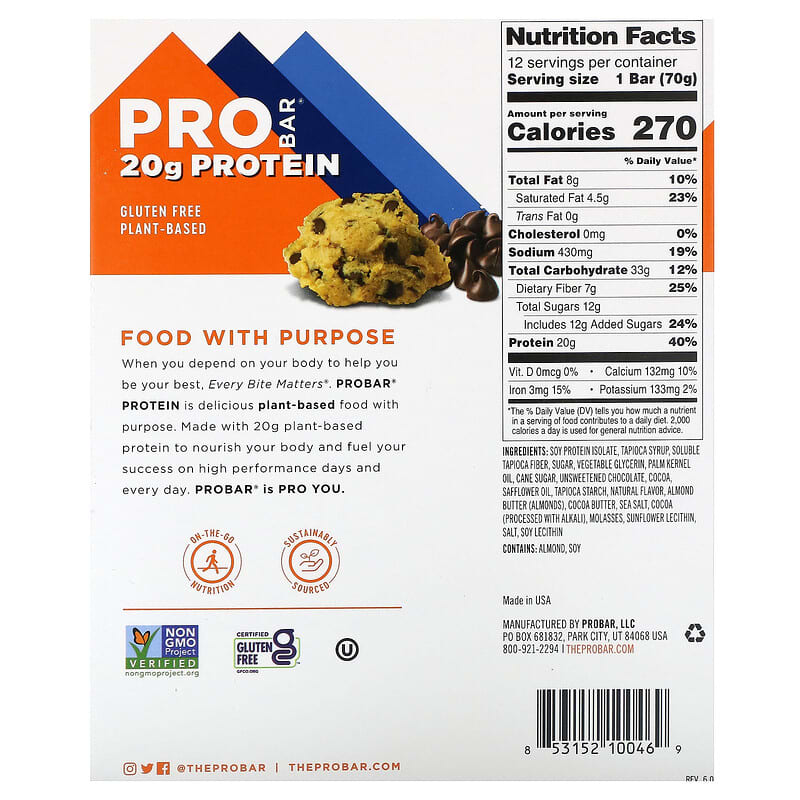 Pro Bar Protein Bar Cookie Dough 12 bars