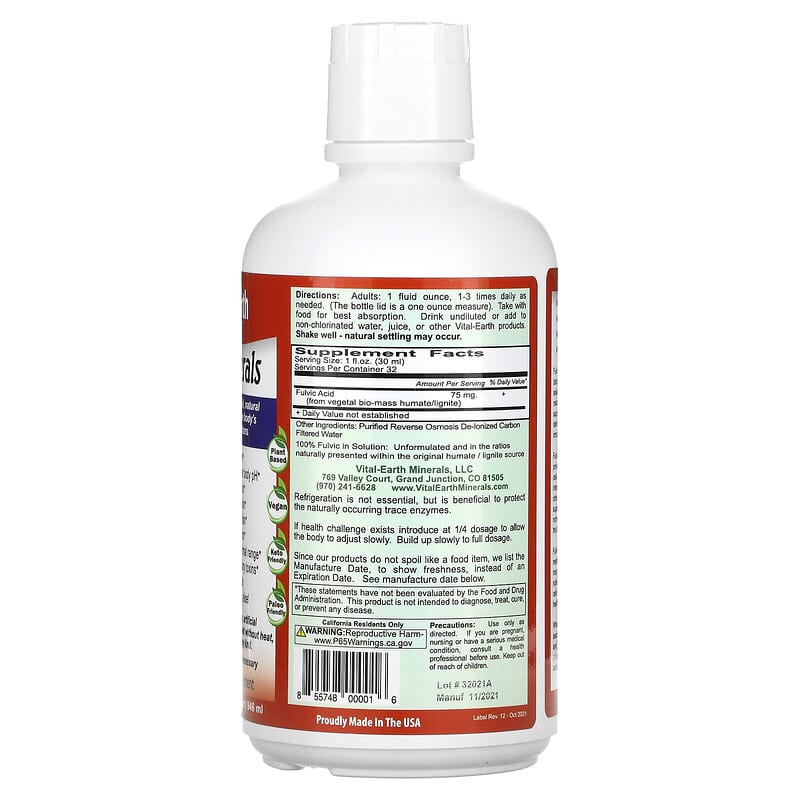 Vital Earth Minerals Fulvic Minerals Liquid  32 fl.oz