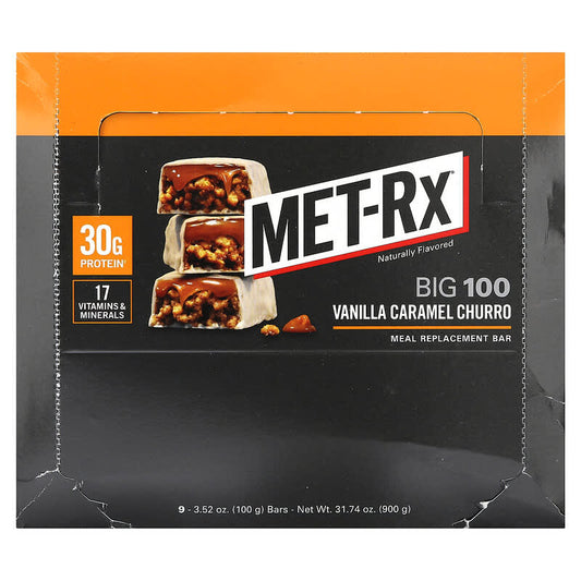 Met-Rx Big 100 Meal Replacement Bar Vanilla Caramel Churro 9 bars