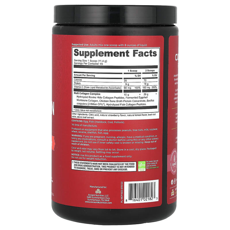 Ancient Nutrition Multi Collagen Protein Powder Strawberry Lemonade 513 grams