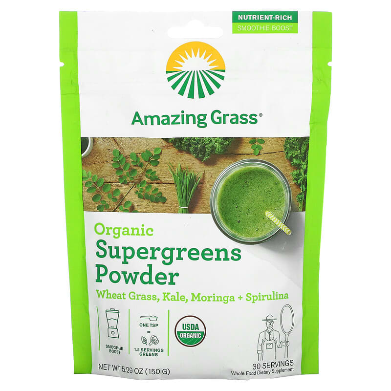 Amazing Grass Organic Supergreens Powder WheatGrass, Kale, Moringa 5.29 oz