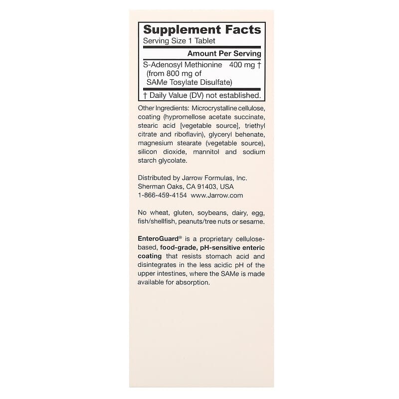 Jarrow Natural SAMe 400 Full Potency  60 tabs