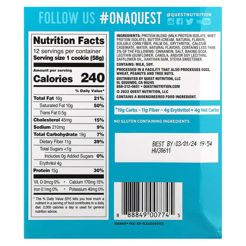 Quest Nutrition Quest Protein Cookie Snickerdoodle 12 pack