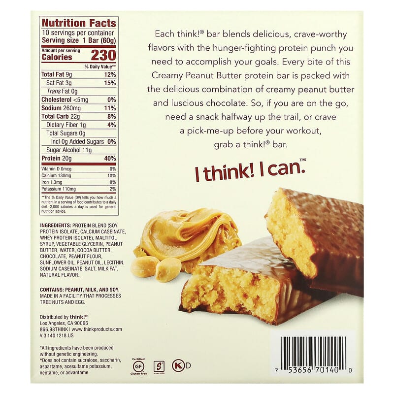 Think Thin High Protein Bar Creamy Peanut Butter 10 bars