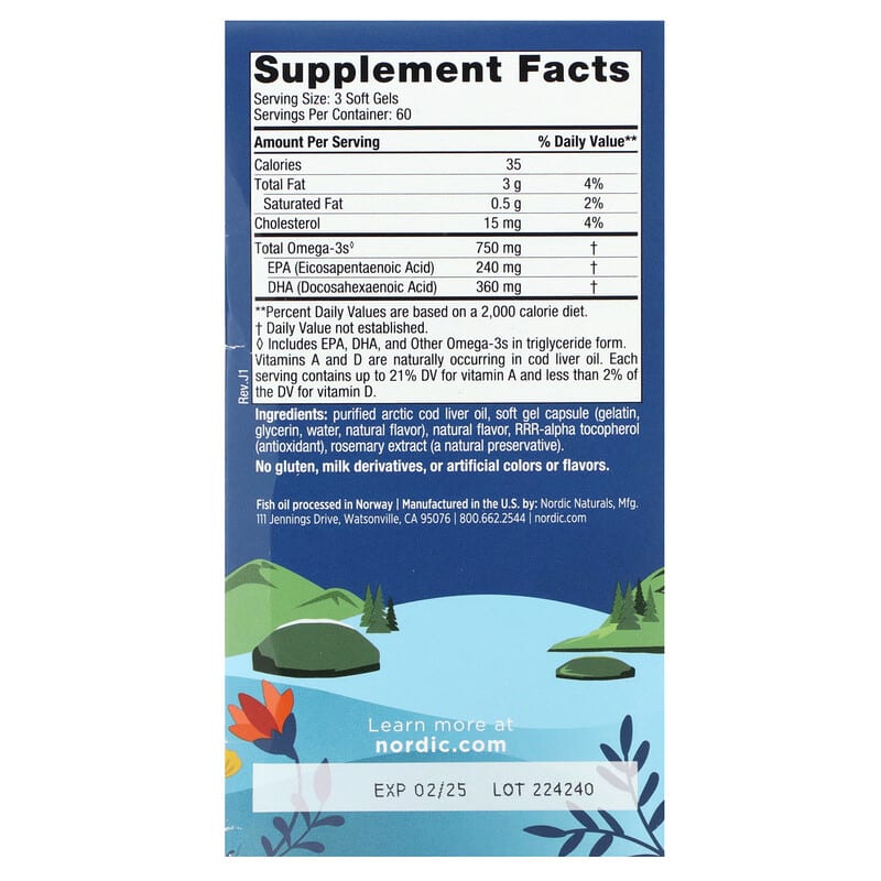 Nordic Naturals Arctic Cod Liver Oil Lemon 180 sgels
