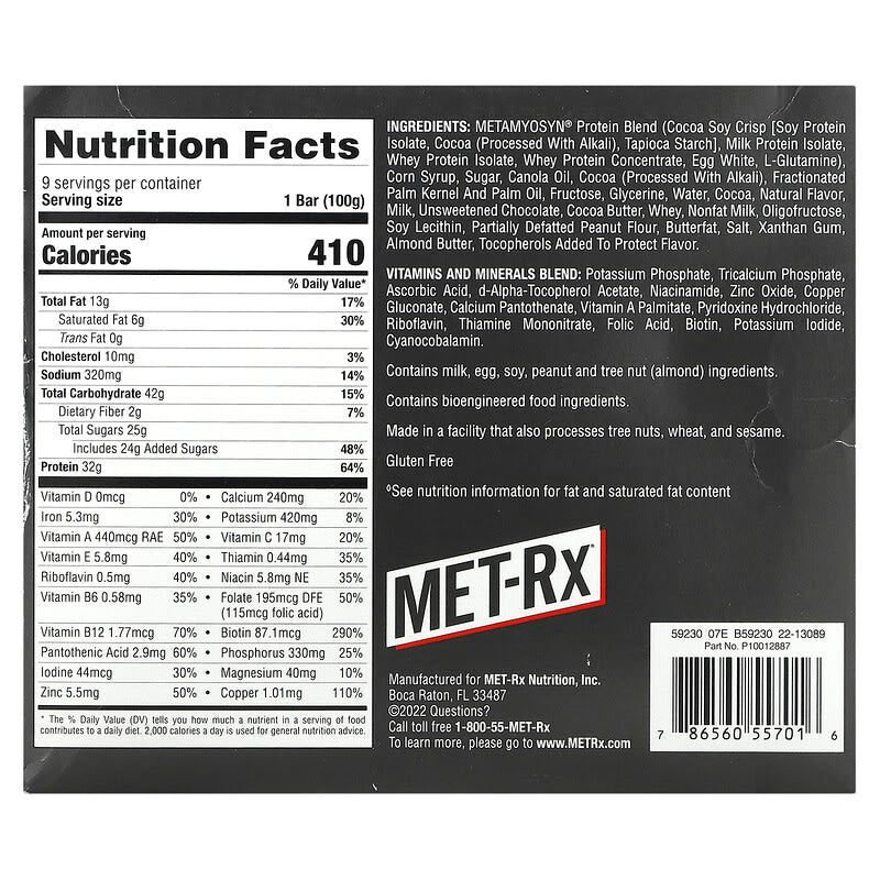 Met-Rx Big 100 Meal Replacement Bar Super Cookie Crunch 9 bars