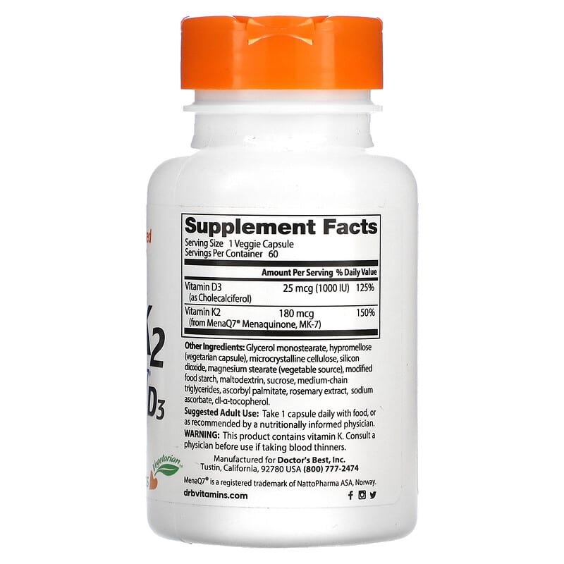 Doctor's Best Natural Vitamin K2 - MK-7 plus D3  60 vcaps