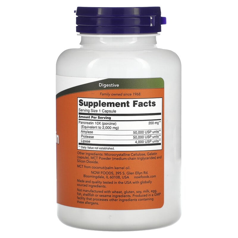Now Pancreatin 10X (200mg)  250 caps