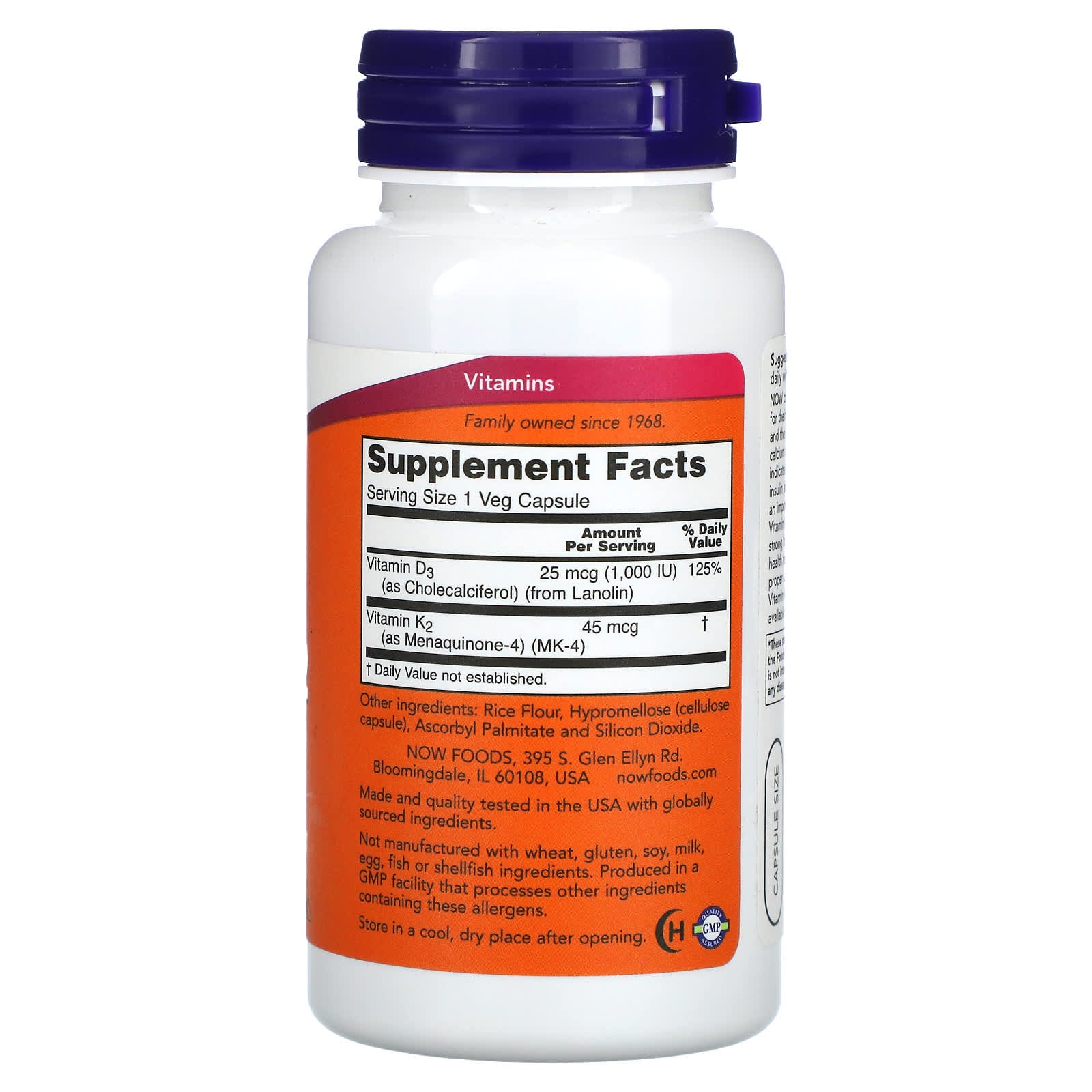 Now Vitamin D-3 and K-2  120 vcaps
