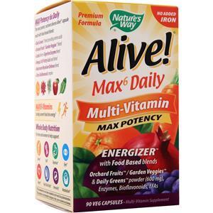 Nature's Way Alive! Max6 Daily Multi-Vitamin - Max Potency No Iron  90 vcaps