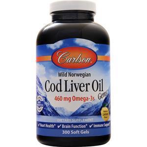 Carlson Wild Norwegian Cod Liver Oil Gems Natural Lemon 300 sgels