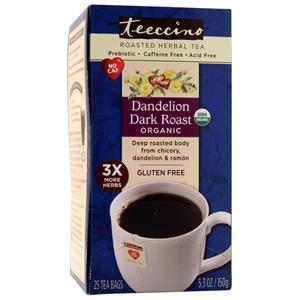 Teeccino Organic Roasted Herbal Tea (Gluten Free) Dandelion Dark Roast 25 pckts