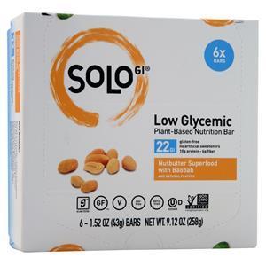 Solo GI Low Glycemic Plant Based Nutrition Bar Nutbutter Superfood with Baobab 6 bars