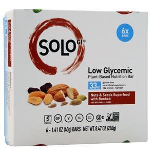 Solo GI Low Glycemic Plant Based Nutrition Bar Nuts & Seeds Superfood with Baobab 6 bars