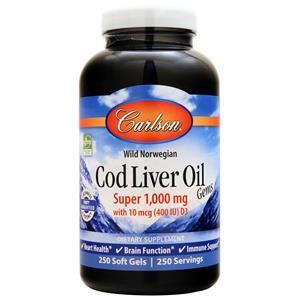 Carlson Wild Norwegian Cod Liver Oil Gems (Super 1000mg)  250 sgels